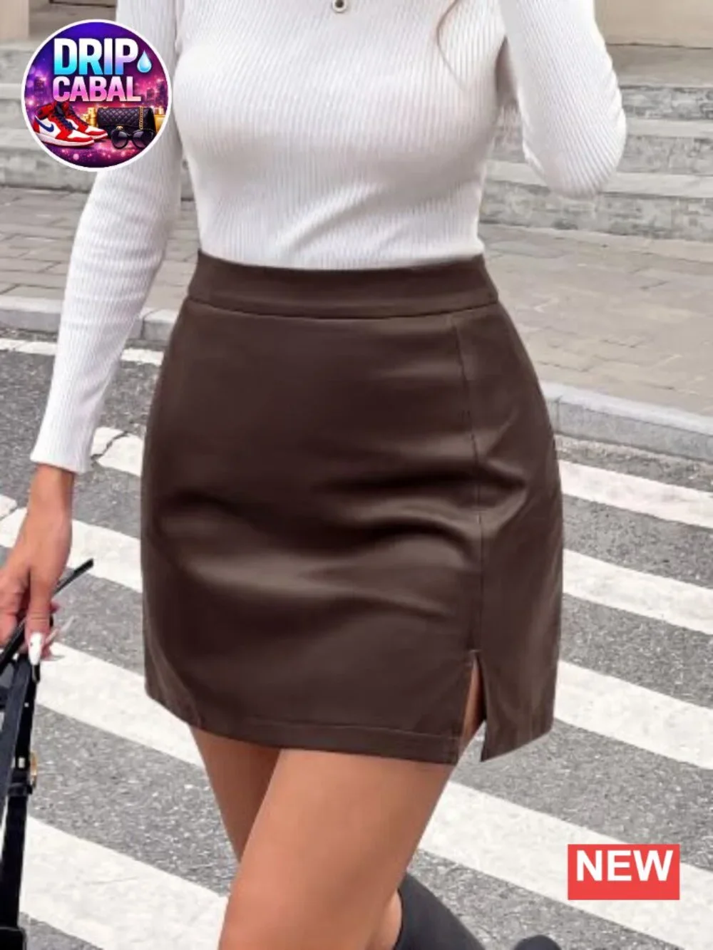 Faux Leather Bodycon Pencil Skirt with Slit High Waisted Going Out